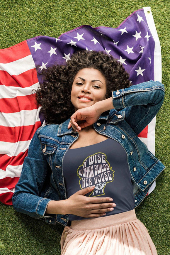 A Wise Woman Builds Her House T-Shirt Inspirational Apparel - Encore2woNavyS