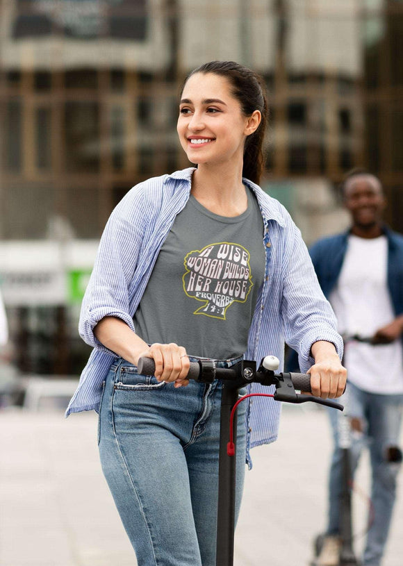 A Wise Woman Builds Her House T-Shirt - Proverbs 14:1 - Encore2woNavyS