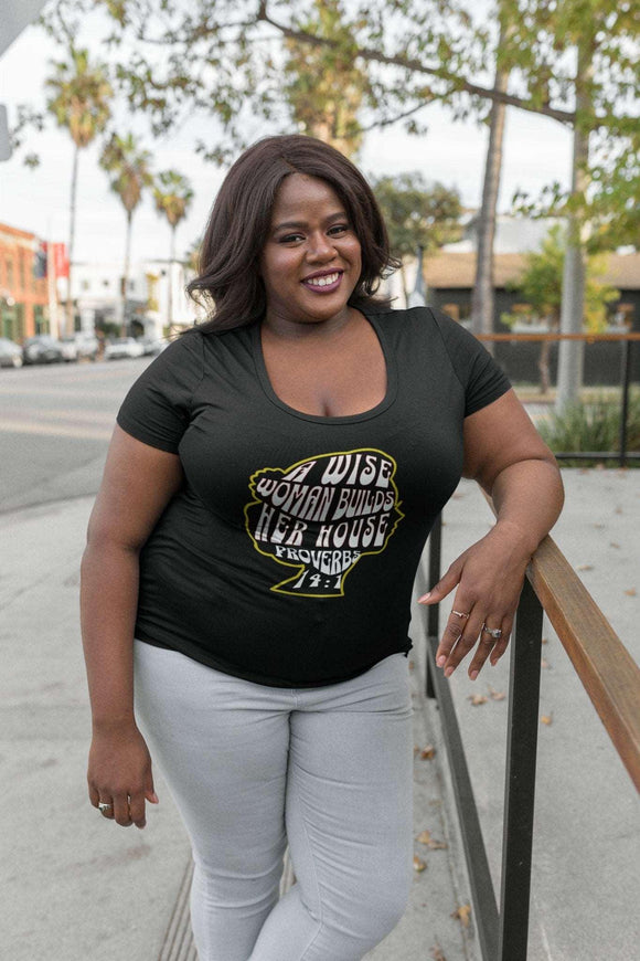 A Wise Woman Builds Her House T-Shirt - Proverbs 14:1 - Encore2woNavyS