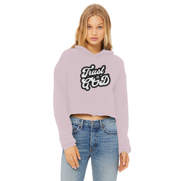 Trust in God Cropped Raw Edge Hoodie for Ladies – Faith-Inspired Streetwear