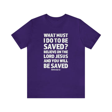 Acts 16:30 - 31 Scripture Tee | Faith & Salvation Message - Encore2woTeam PurpleS
