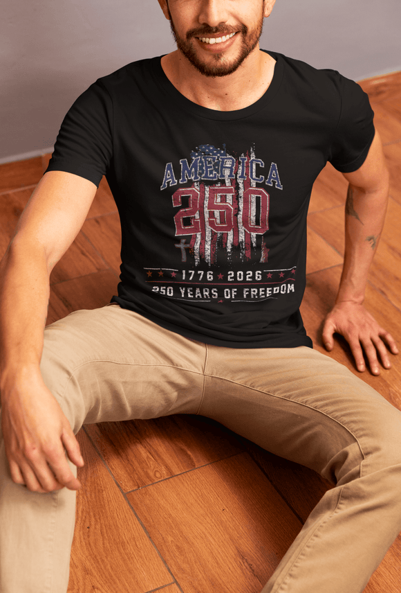 America 250 T-Shirt | 1776–2026 250 Years of Freedom Patriotic July 4th Tee - Encore2woBlackS