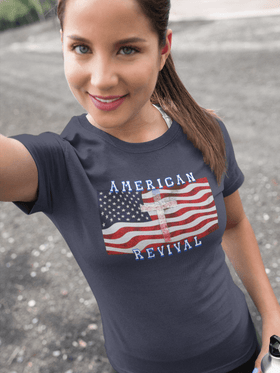 American Revival Christian Patriotic Graphic Tee Faith and Freedom Shirt - Encore2woNavyS