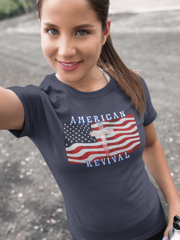 American Revival Christian Patriotic Graphic Tee Faith and Freedom Shirt - Encore2woNavyS