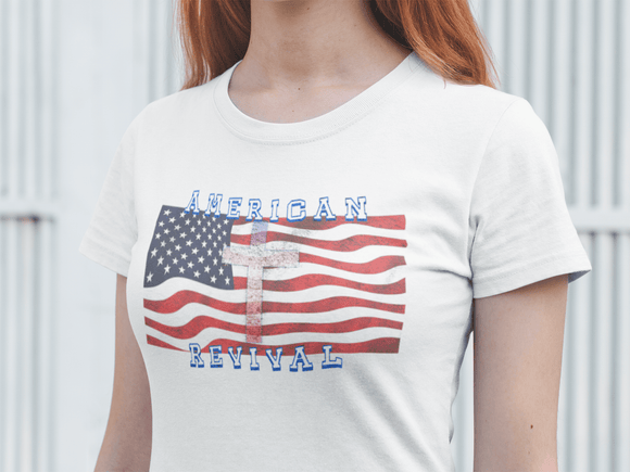American Revival Christian Patriotic Graphic Tee Faith and Freedom Shirt - Encore2woWhiteS