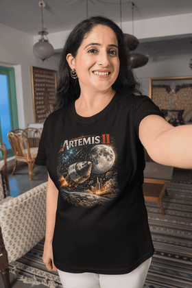 Artemis II Lunar Mission Graphic Tee NASA Inspired Space Exploration Shirt - Encore2woBlackS