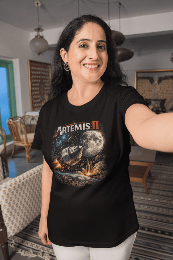 Artemis II Lunar Mission Graphic Tee NASA Inspired Space Exploration Shirt - Encore2woBlackS