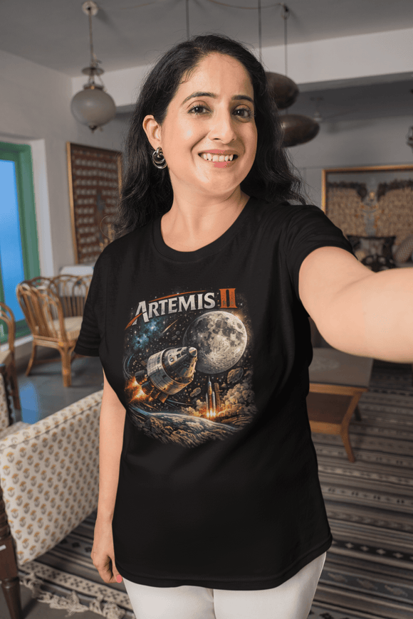 Artemis II Lunar Mission Graphic Tee NASA Inspired Space Exploration Shirt - Encore2woBlackS