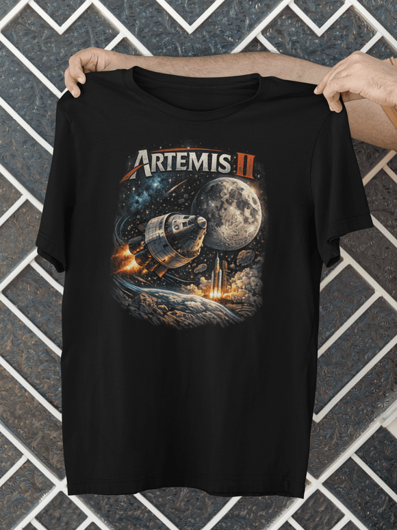 Artemis II Lunar Mission Graphic Tee NASA Inspired Space Exploration Shirt - Encore2woBlackS