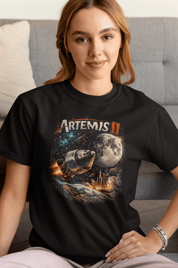 Artemis II Lunar Mission Graphic Tee NASA Inspired Space Exploration Shirt - Encore2woBlackS