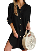 Autumn Leisure Long Sleeve Lapel Button Shirt Dress Womens Clothing - Encore2woBlackL