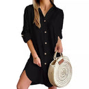 Autumn Leisure Long Sleeve Lapel Button Shirt Dress Womens Clothing - Encore2woBlackL