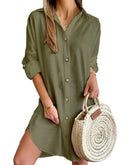 Autumn Leisure Long Sleeve Lapel Button Shirt Dress Womens Clothing - Encore2woGreenL