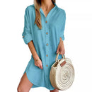 Autumn Leisure Long Sleeve Lapel Button Shirt Dress Womens Clothing - Encore2woGreenL