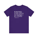 Be Watchful Stand Firm in the Faith Christian Scripture Tee - Encore2woTeam PurpleS