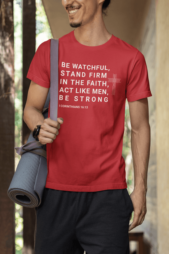 Be Watchful Stand Firm in the Faith Christian Scripture Tee - Encore2woTeam PurpleS