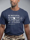 Be Watchful Stand Firm in the Faith Christian Scripture Tee - Encore2woTeam PurpleS