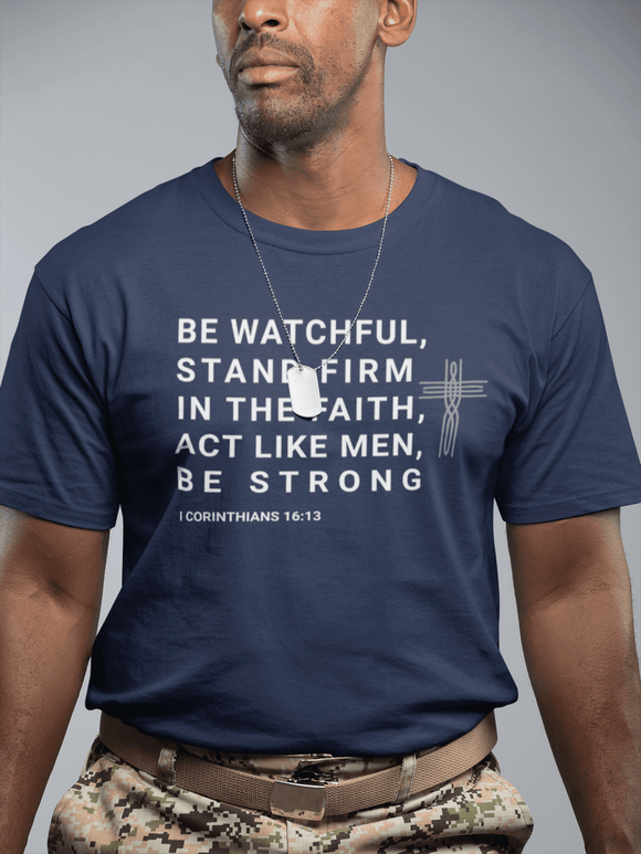 Be Watchful Stand Firm in the Faith Christian Scripture Tee - Encore2woTeam PurpleS
