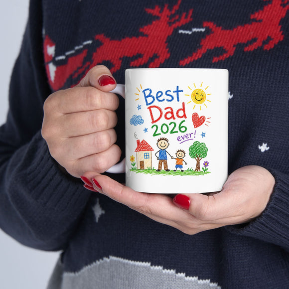 Best Dad 2026 Ever Ceramic Mug, Coffee Cup, Father’s Day gift for Dads From Kids, 11oz, 15oz - Encore2wo15oz