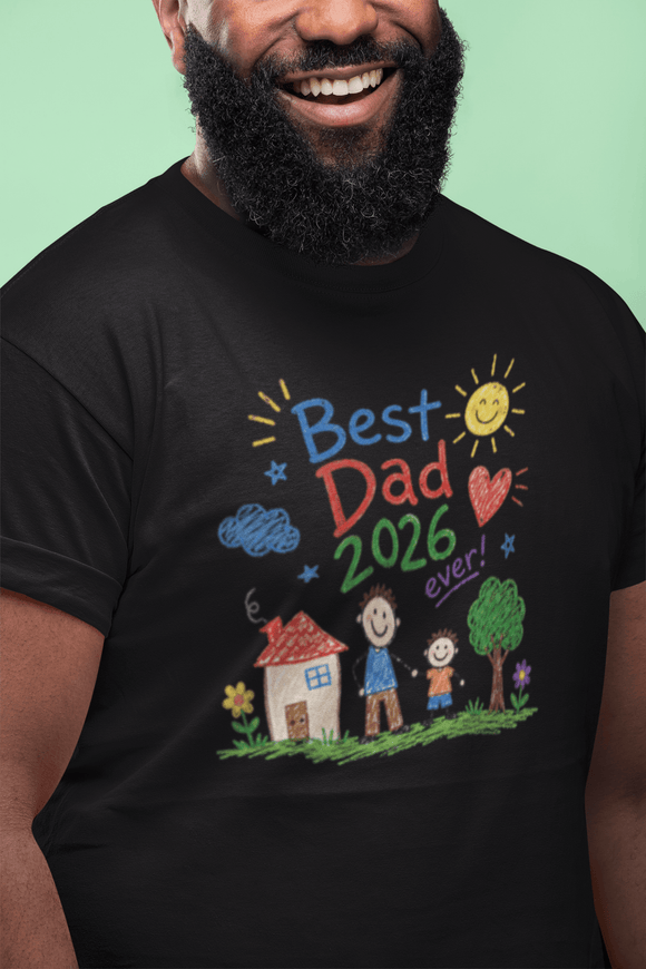 Best Dad 2026 Shirt, Fathers Day Shirt, Cute Dad Gift From Kids, Child Drawing Comfort Colors 1717 Tee - Encore2woNavyS