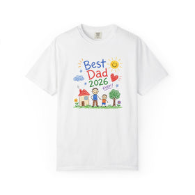 Best Dad 2026 Shirt, Fathers Day Shirt, Cute Dad Gift From Kids, Child Drawing Comfort Colors 1717 Tee - Encore2woWhiteS