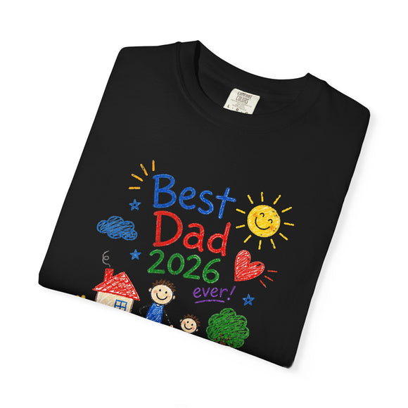 Best Dad 2026 Shirt, Fathers Day Shirt, Cute Dad Gift From Kids, Child Drawing Comfort Colors 1717 Tee - Encore2woNavyS