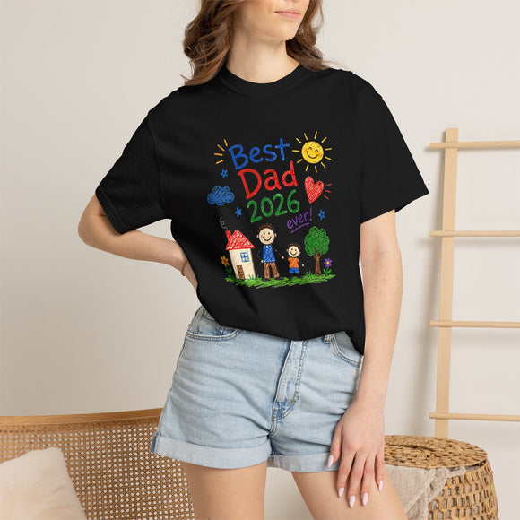 Best Dad 2026 Shirt, Fathers Day Shirt, Cute Dad Gift From Kids, Child Drawing Comfort Colors 1717 Tee - Encore2woNavyS
