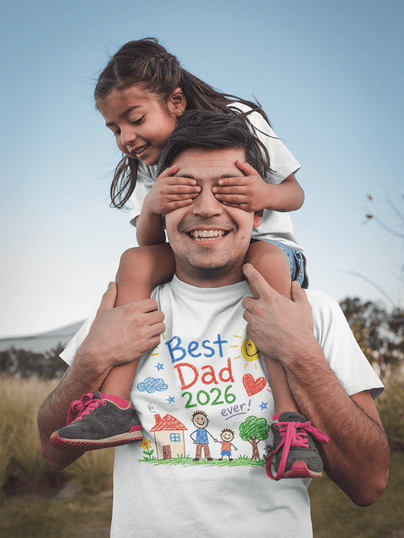 Best Dad 2026 Shirt, Fathers Day Shirt, Cute Dad Gift From Kids, Child Drawing Comfort Colors 1717 Tee - Encore2woNavyS