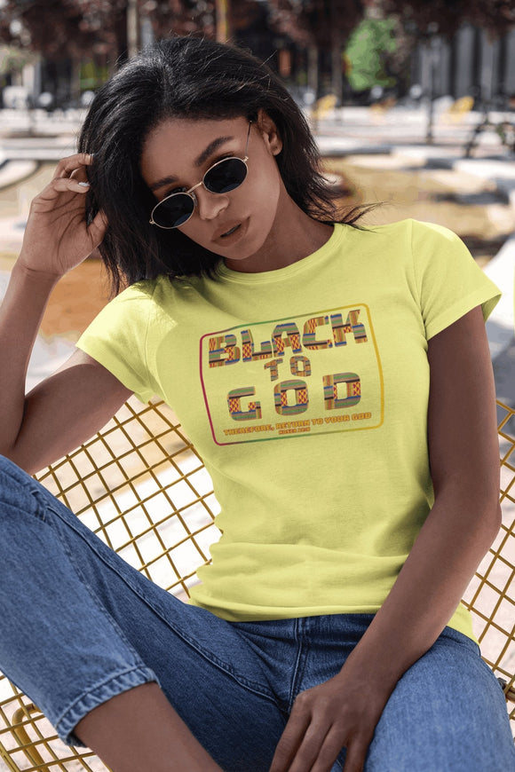 Black to God Faith T-Shirt - Kente Print with Hosea 12:6 - Encore2woBlackS