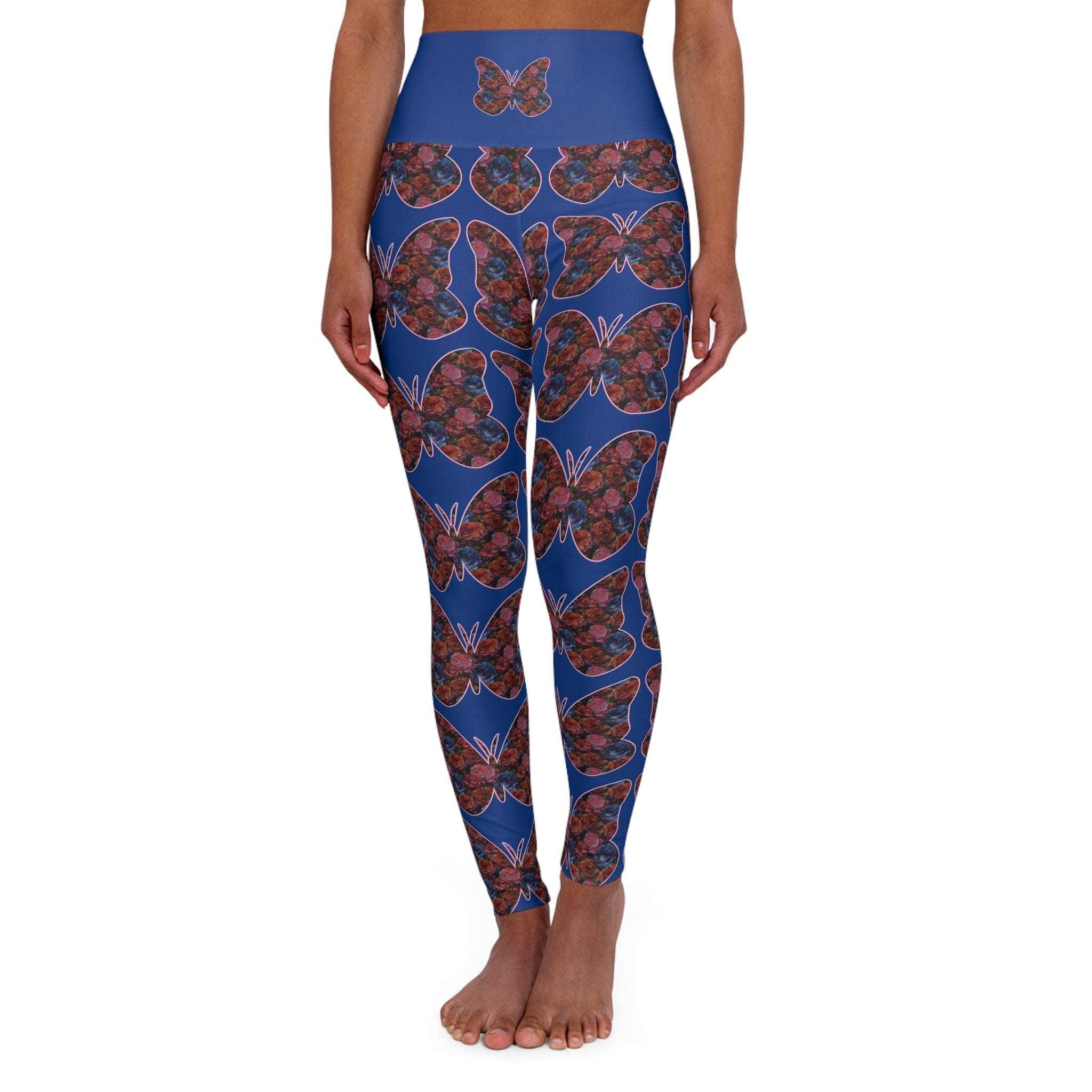 Butterflower Bliss Yoga Pants - Floral Butterfly Patterned Leggings high Waist Yoga Leggings - Encore2woXS