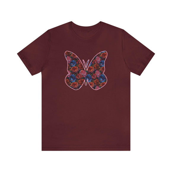 Butterflower Butterfly T-Shirt Beautiful Floral Tee - Encore2woMaroonS