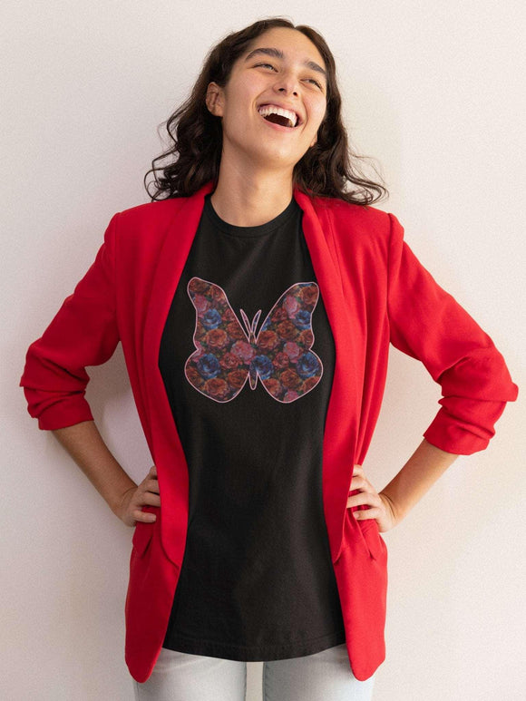 Butterflower Butterfly T-Shirt Beautiful Floral Tee - Encore2woWhiteS