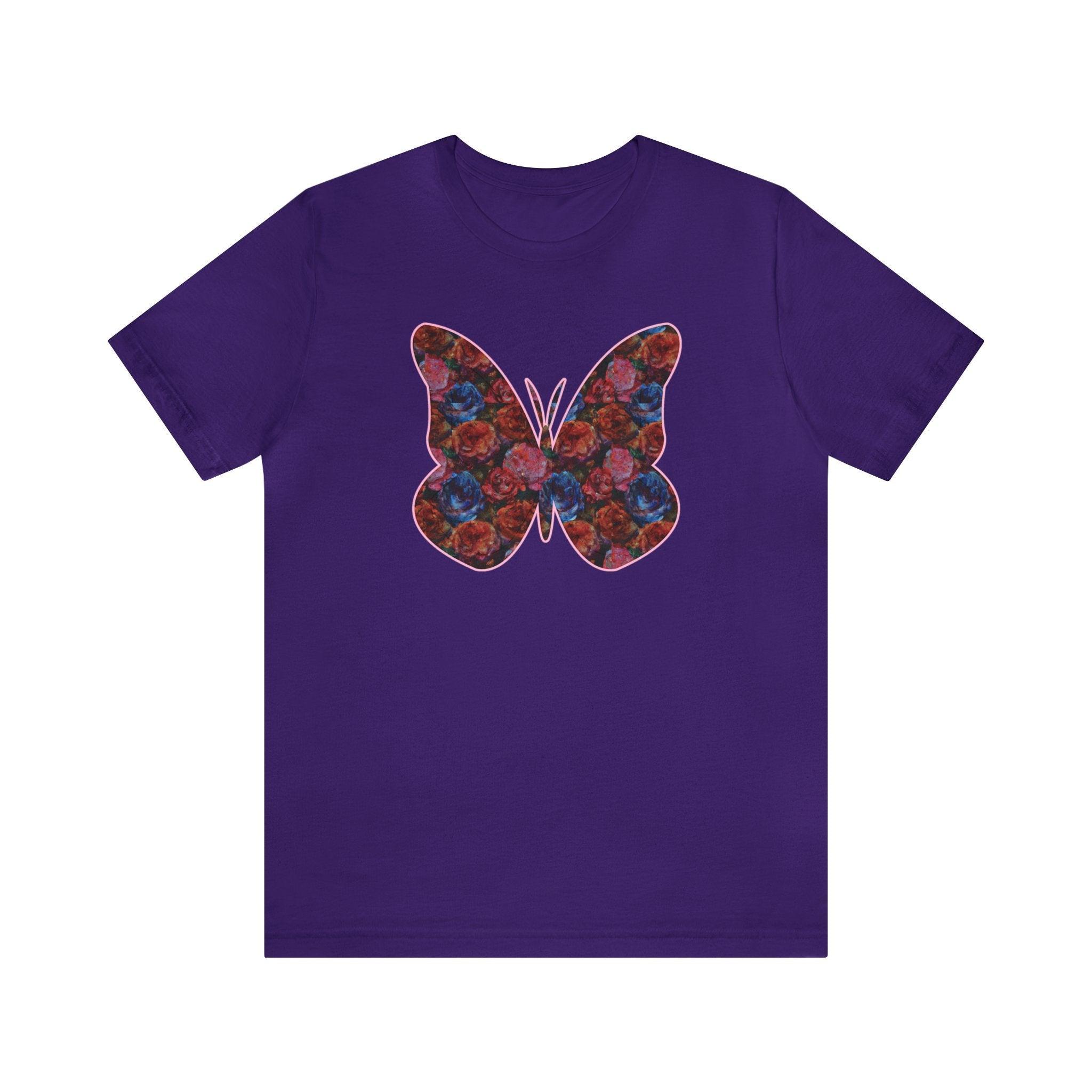 Butterflower Butterfly T - Shirt Beautiful Floral Tee - Encore2woTeam PurpleS