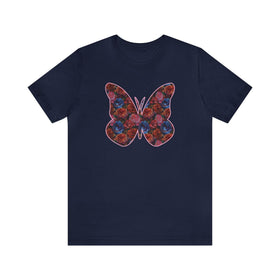 Butterflower Butterfly T-Shirt Beautiful Floral Tee - Encore2woNavyS