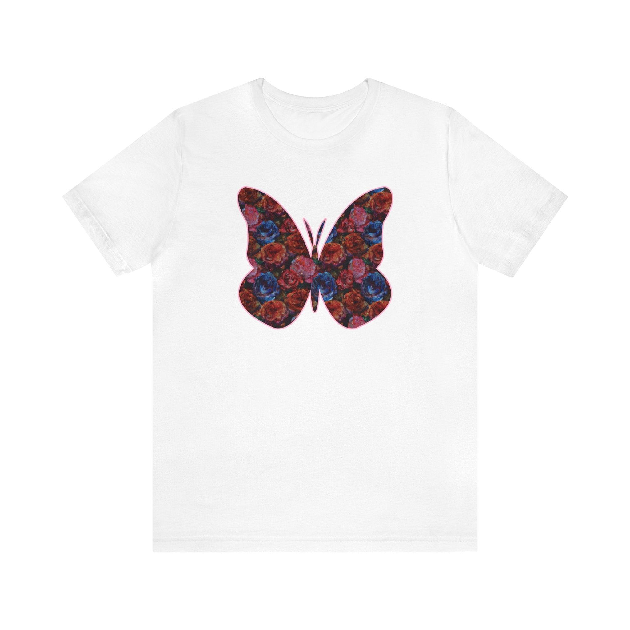 Butterflower Butterfly T - Shirt Beautiful Floral Tee - Encore2woWhiteS