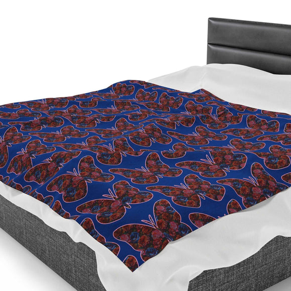 Butterfly and Floral Velveteen Plush Blanket - Encore2wo50" × 60"