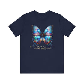 Butterfly T-Shirt - "Praised" Inspirational Design Proverbs 31:30 - Encore2woNavyS
