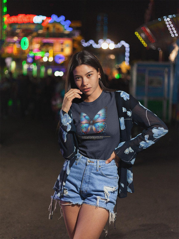 Butterfly T-Shirt - "Praised" Inspirational Design Proverbs 31:30 - Encore2woTeam PurpleS