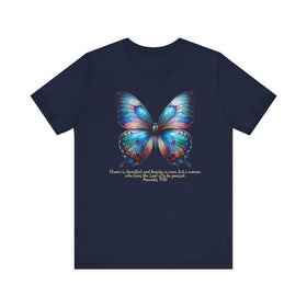 Butterfly T-Shirt with Proverbs 31:30 Inspirational Verse - Encore2woNavyS