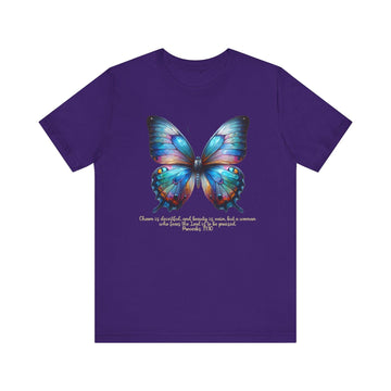 Butterfly T-Shirt with Proverbs 31:30 Inspirational Verse - Encore2woTeam PurpleS