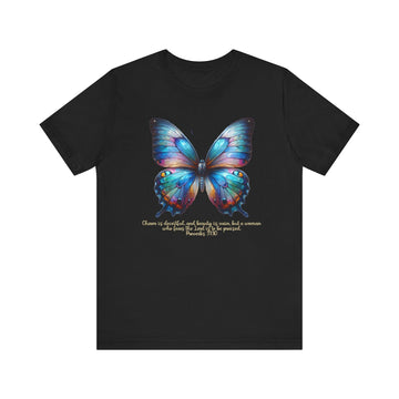 Butterfly T-Shirt with Proverbs 31:30 Inspirational Verse - Encore2woBlackS