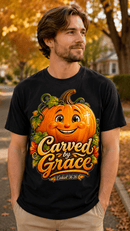 Carved by Grace Ezekiel 36:26 Christian Halloween Cotton T-Shirt - Encore2woBlackS