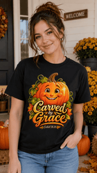 Carved by Grace Ezekiel 36:26 Christian Halloween Cotton T-Shirt - Encore2woBlackS