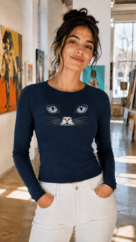 Cat Eyes Women’s Slim Raglan Long Sleeve T-Shirt - Encore2woKhakiS