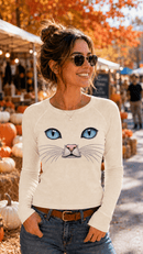 Cat Eyes Women’s Slim Raglan Long Sleeve T-Shirt - Encore2woKhakiS