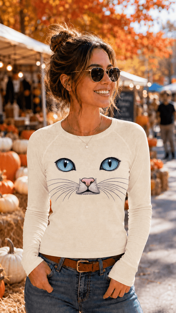Cat Eyes Women’s Slim Raglan Long Sleeve T-Shirt - Encore2woKhakiS