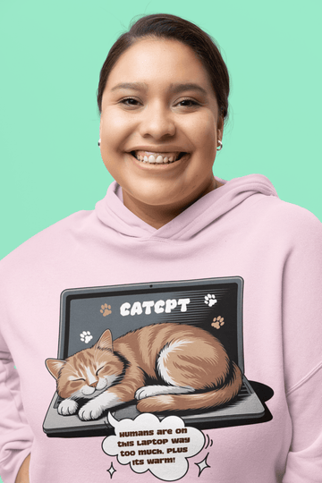 CatCPT Funny Cat Laptop Graphic Tee Tech Humor T Shirt - Encore2woLight PinkS