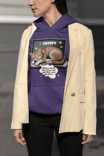 CatCPT Funny Cat Laptop Graphic Tee Tech Humor T Shirt - Encore2woPurpleS