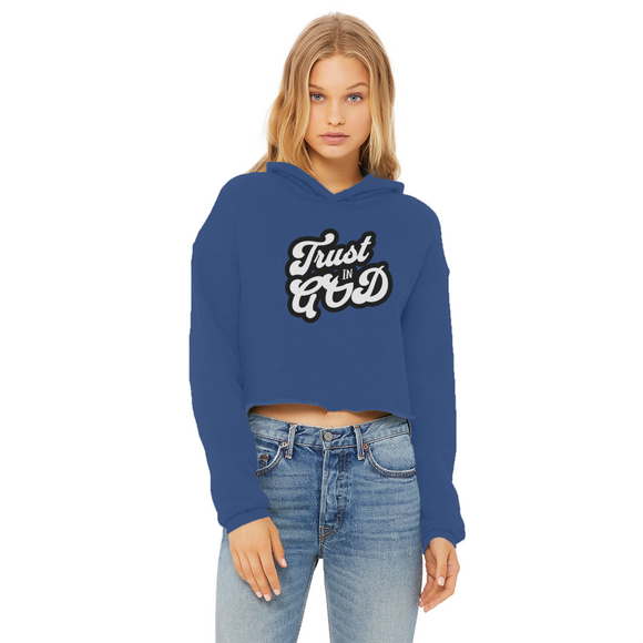 Trust in God Cropped Raw Edge Hoodie for Ladies – Faith-Inspired Streetwear