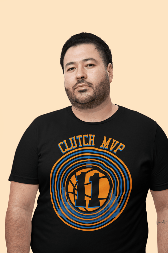 Clutch MVP Basketball Tee – Retro Orange & Blue Hoop Graphic - Encore2woNavyS